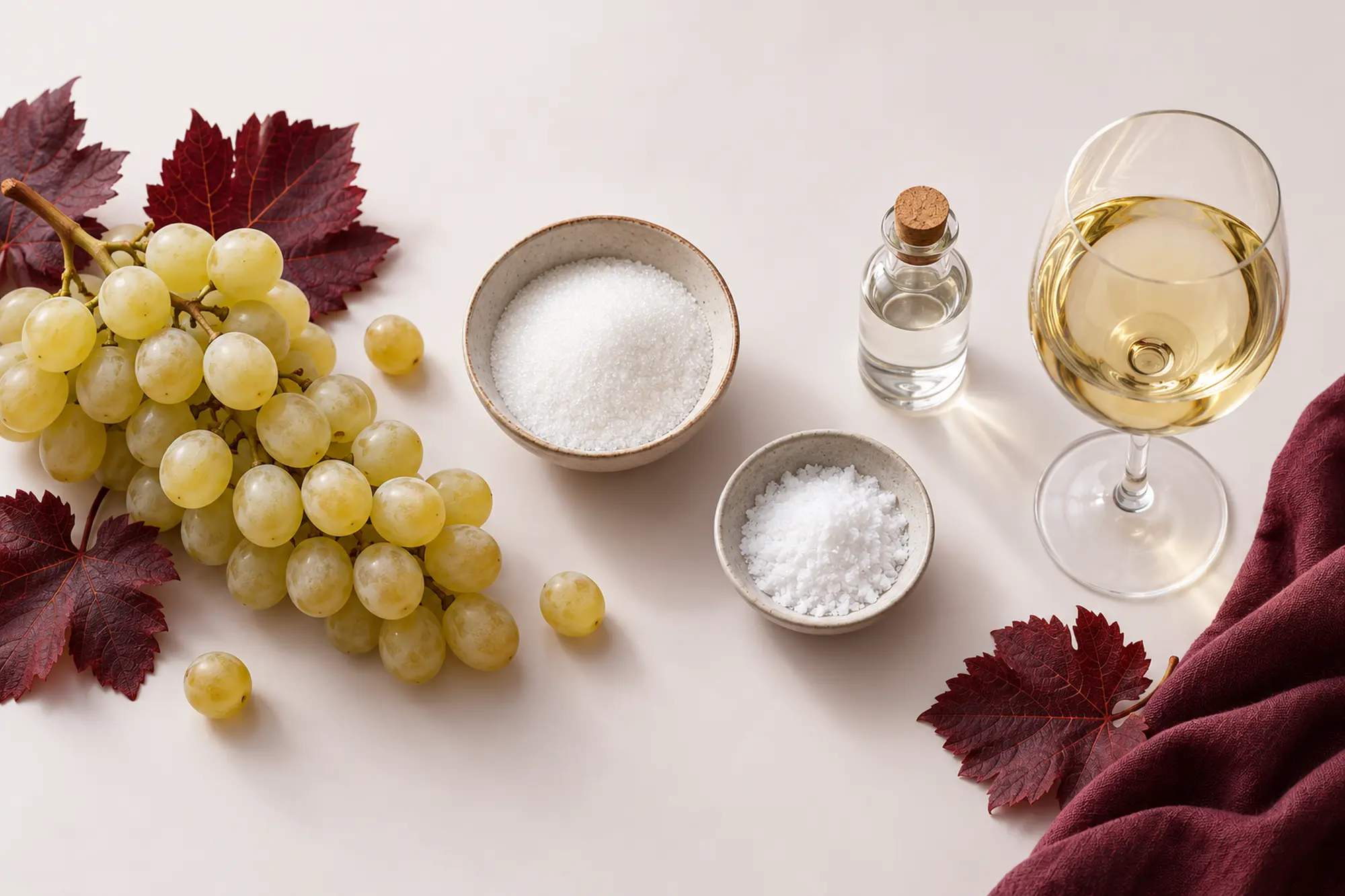 Zutaten der Weinbereitung: Trauben, Zucker und Zusatzstoffe